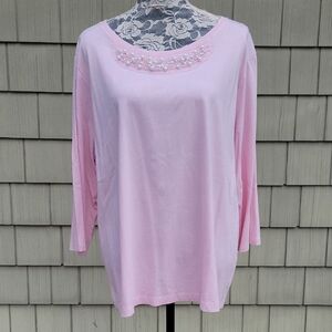 Long Sleeve Top with Faux Pearl Bead Trim